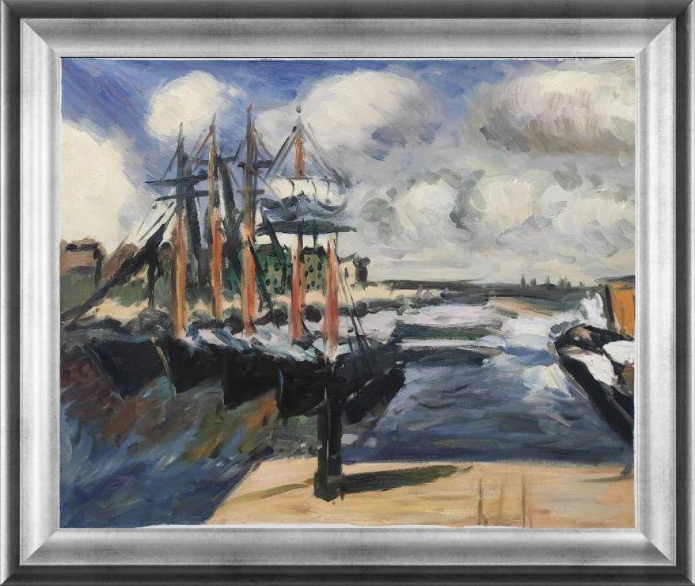 Four Boats Side by Side in the Marseilles Harbor Pre-framed - Athenian Silver Frame 20"X24"