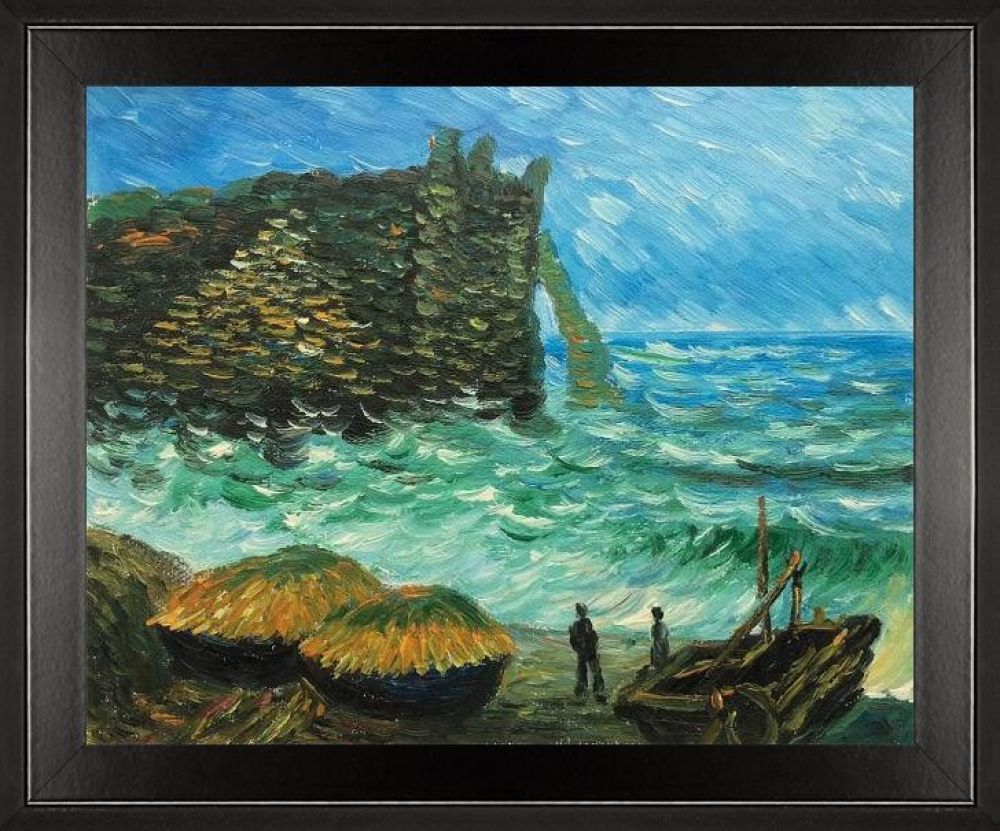 Rough Sea at Etretat Pre-Framed - Studio Black Wood Angle Frame 8"X10"