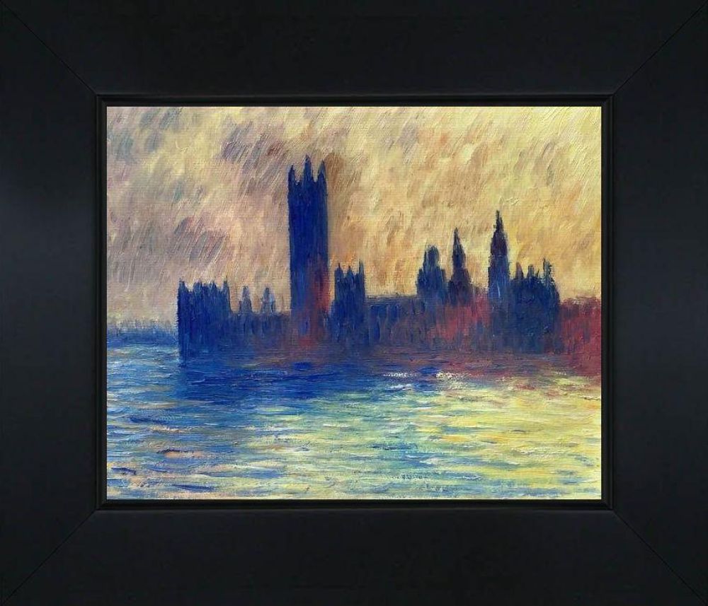 London Houses of Parliament (Sun Breaking Through the Fog) Pre-Framed - New Age Black Frame 8"X10"