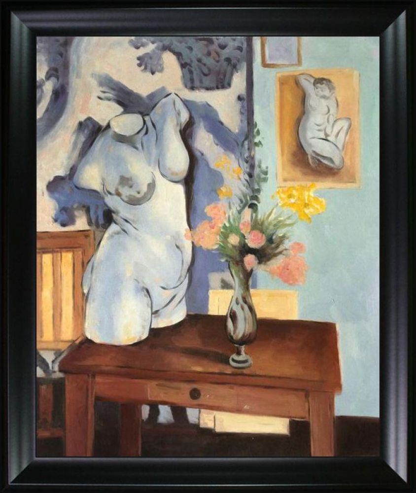 Greek Torso with Flowers Pre-framed - Black Matte Frame 20"X24"