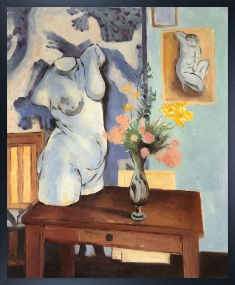 Greek Torso with Flowers Pre-framed - Studio Black Wood Frame 20"X24"