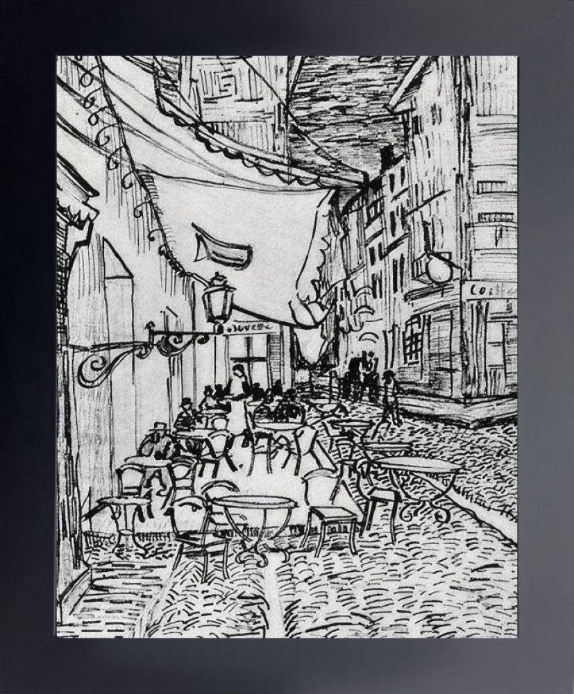 The Cafe Terrace on the Place du Forum, Arles, at Night Pre-framed - Flat Black Studio Frame 16"X20"