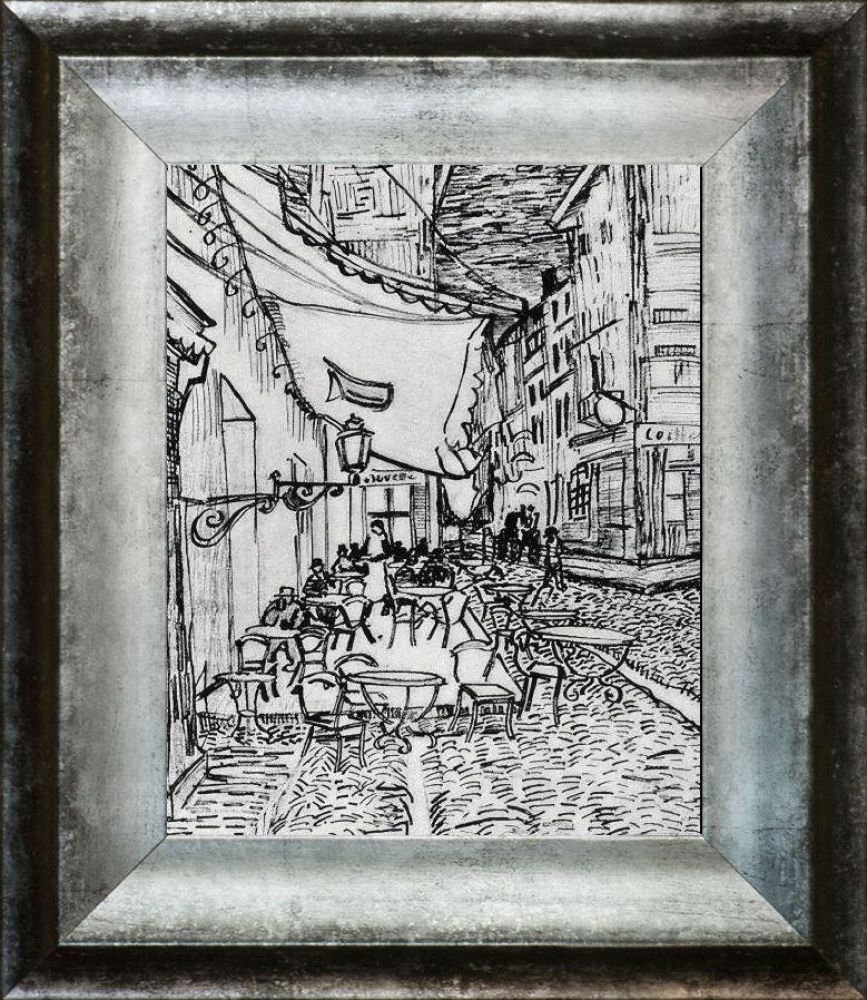 The Cafe Terrace on the Place du Forum, Arles, at Night Pre-framed - Athenian Distressed Silver Frame 8"x10"