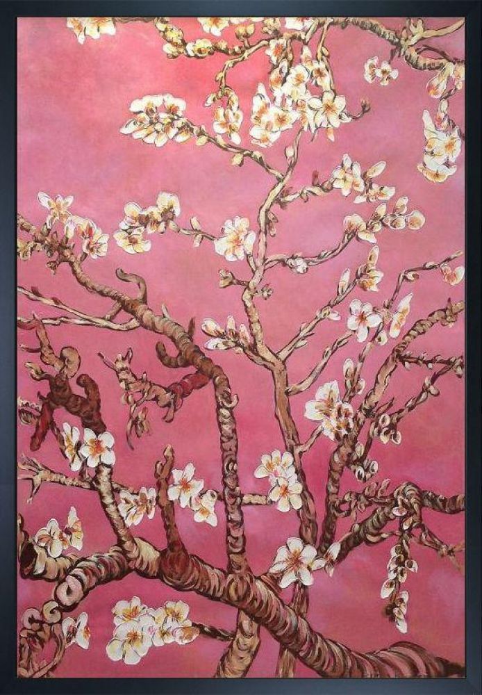 Branches of an Almond Tree in Blossom, Pearl Pink Pre-framed - Studio Black Wood Frame 24"X36"