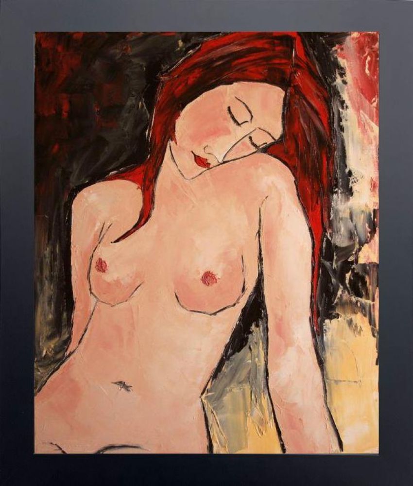 Young girl with red hair in nude Pre-framed - Flat Black Studio Frame 20"X24"
