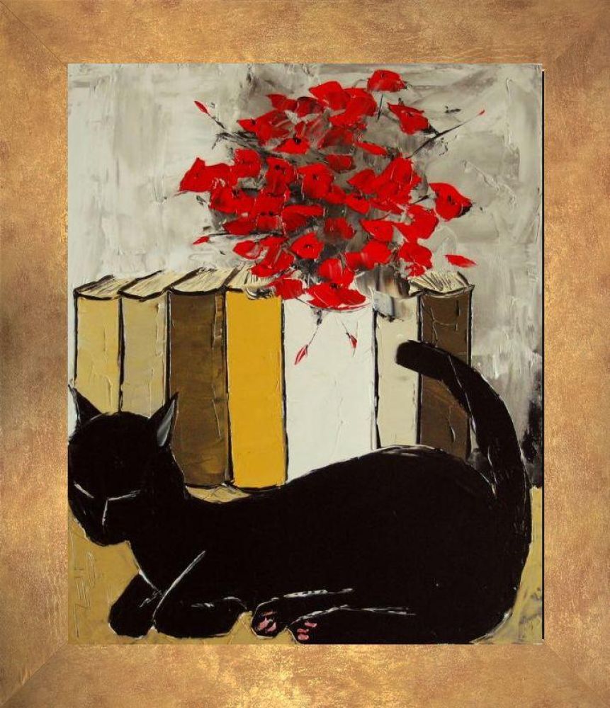 Black cat is a sleeping Pre-framed - Florentine Gold Frame 20"X24"