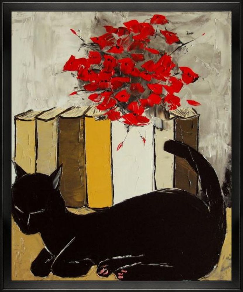 Black Cat is a Sleeping Pre-Framed - Studio Black Wood Angle Frame 20"X24"
