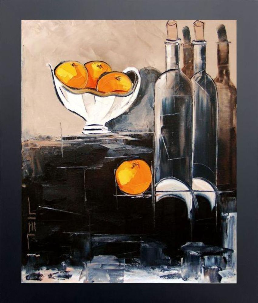 Bottles of wine with oranges Pre-framed - Flat Black Studio Frame 20"X24"