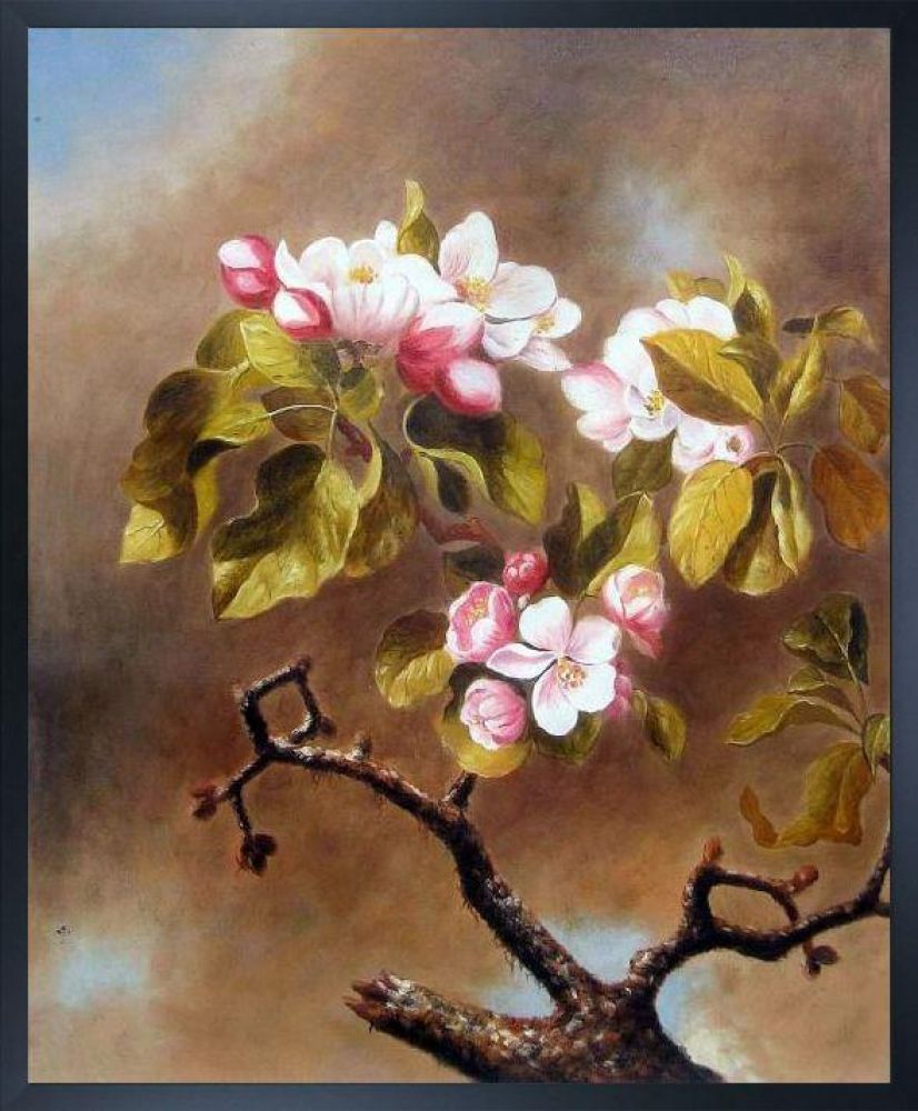 Branch of Apple Blossoms Against Cloudy Sky Pre-framed - Studio Black Wood Frame 20"X24"
