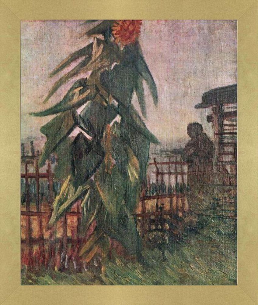 The Garden with Sunflower Pre-framed - Semplice Specchio Frame 20" X 24"