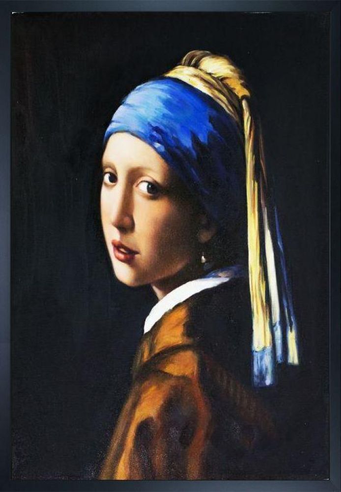 Girl with a Pearl Earring, 1665 Pre-framed - Studio Black Wood Frame 24"X36"