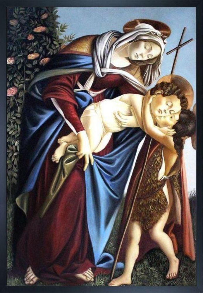Madonna and Child and the Young St John the Baptist Pre-framed - Studio Black Wood Frame 24"X36"