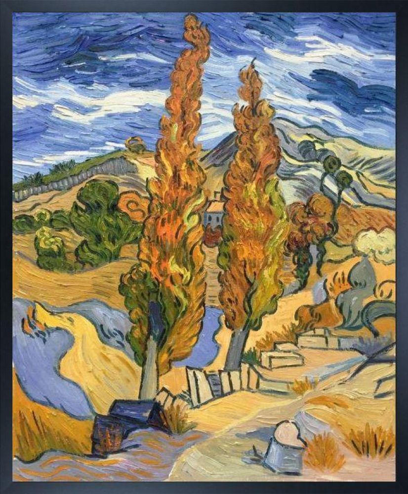 Two Poplars on a Hill Pre-framed - Studio Black Wood Frame 20"X24"