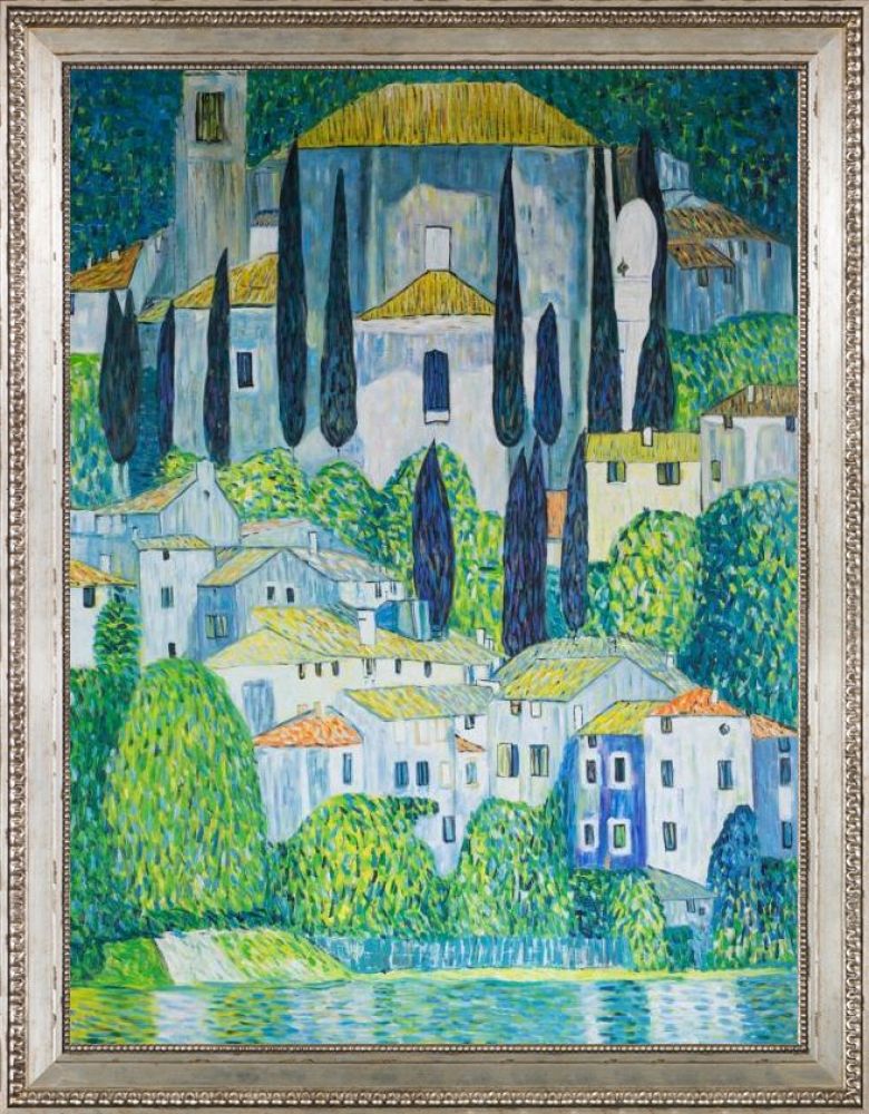 Church in Cassone (Landscape with Cypress) Pre-Framed - Versailles Silver King Frame 30" X 40"