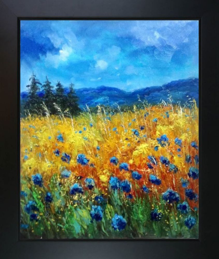 Cornflowers 45 Reproduction Pre-Framed - New Age Black Frame 20"X24"