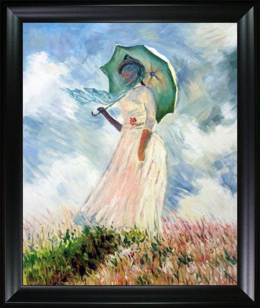 Woman with a Parasol (Facing Left) Pre-framed - Black Matte Frame 20"X24"