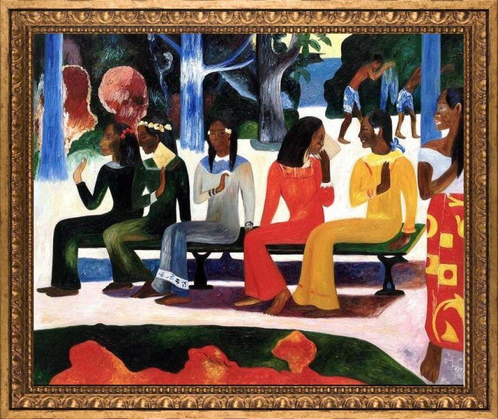 Ta Matete (We Shall Not Go To Market Today) Pre-framed - Versailles Gold Frame 20" X 24"