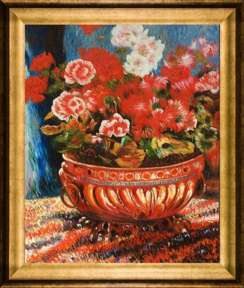 Geraniums in a Copper Basin Pre-framed - Athenian Gold Frame 20"X24"