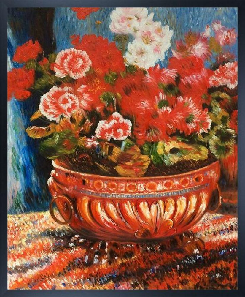 Geraniums in a Copper Basin Pre-framed - Studio Black Wood Frame 20"X24"