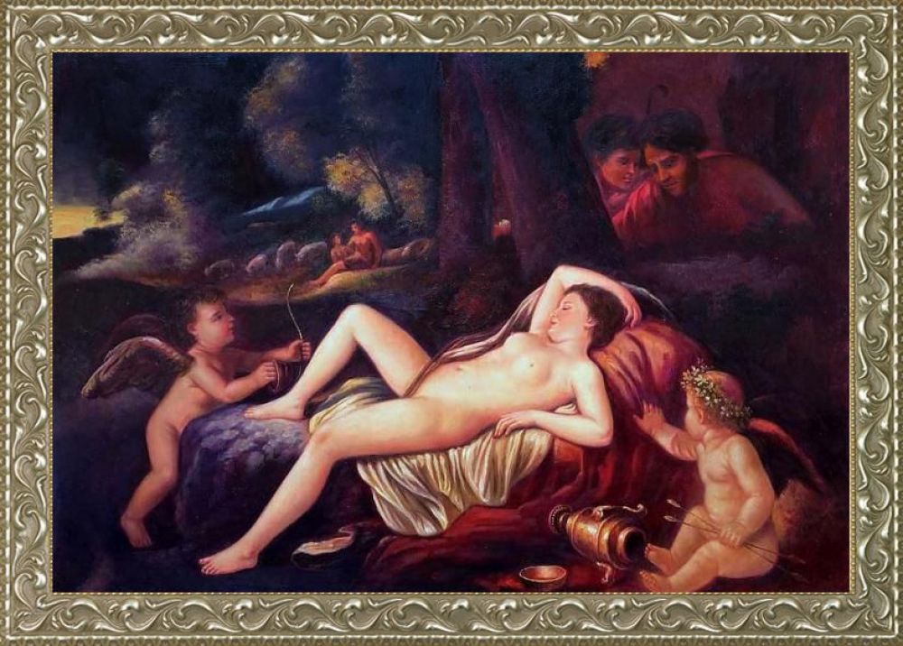 Sleeping Venus with Cupid, 1630 Pre-Framed - Rococo Silver 24"X36"