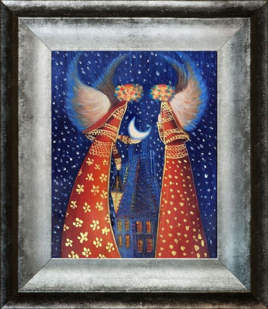 Angels II Reproduction Pre-framed - Athenian Distressed Silver Frame 8"x10"