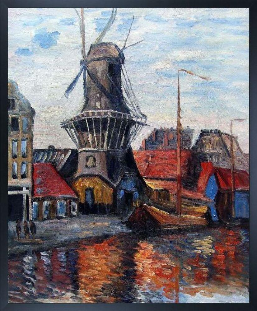 Windmill on the Onbekende Canal, Amsterdam Pre-framed - Studio Black Wood Frame 20"X24"