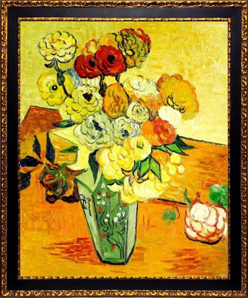 Japanese Vase with Roses and Anemones, 1890 Pre-framed - Verona Black and Gold Braid 20" X 24"