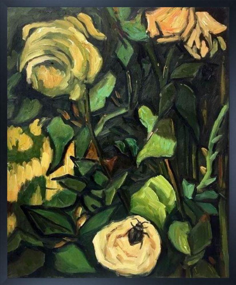 Roses and Beetle, 1890 Pre-framed - Studio Black Wood Frame 20"X24"