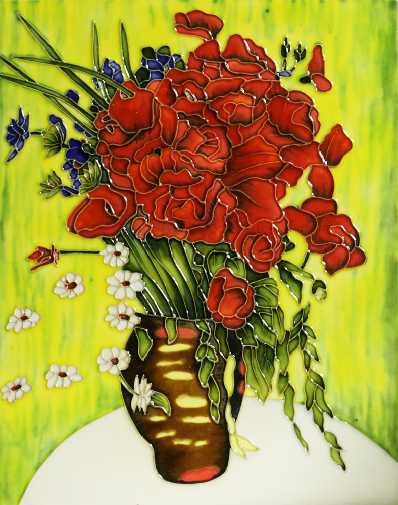 Vase with Daisies and Poppies Accent Tile (felt back)